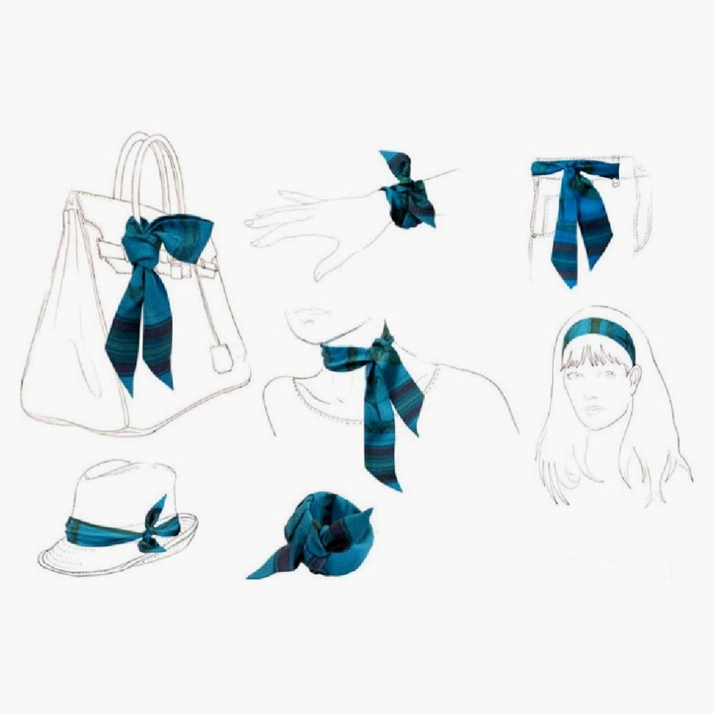 Branches and Floral Patterned Handbag Handle Ribbon Head Band Scarves Set Of Two - Picture 5 of 5